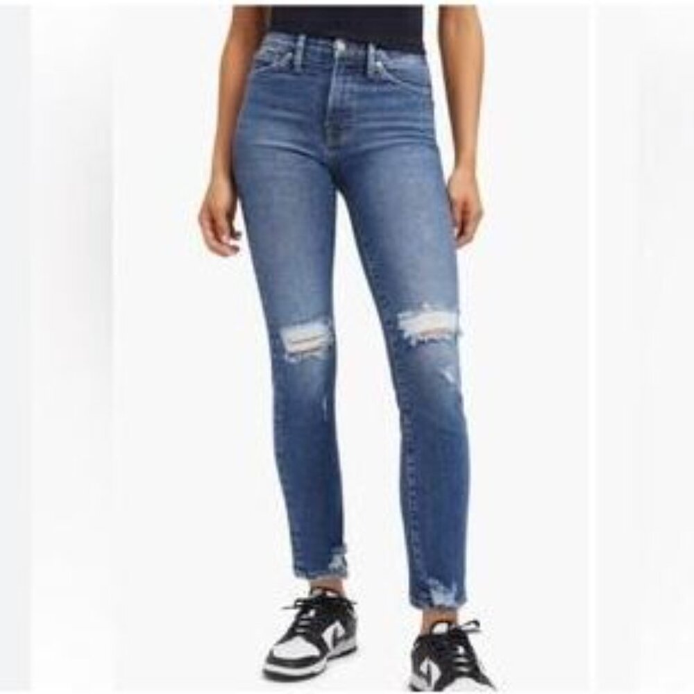 Good American Good Legs Cropped Distressed Straight Jeans GLCI014T Size 10 / 30